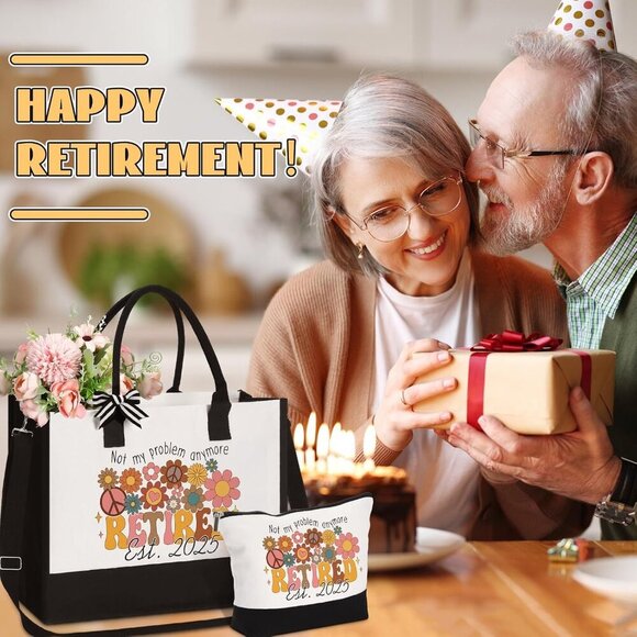 Canvas Retirement Tote Bag and Makeup Bag Set for Women Gift Tote - Picture 6 of 7